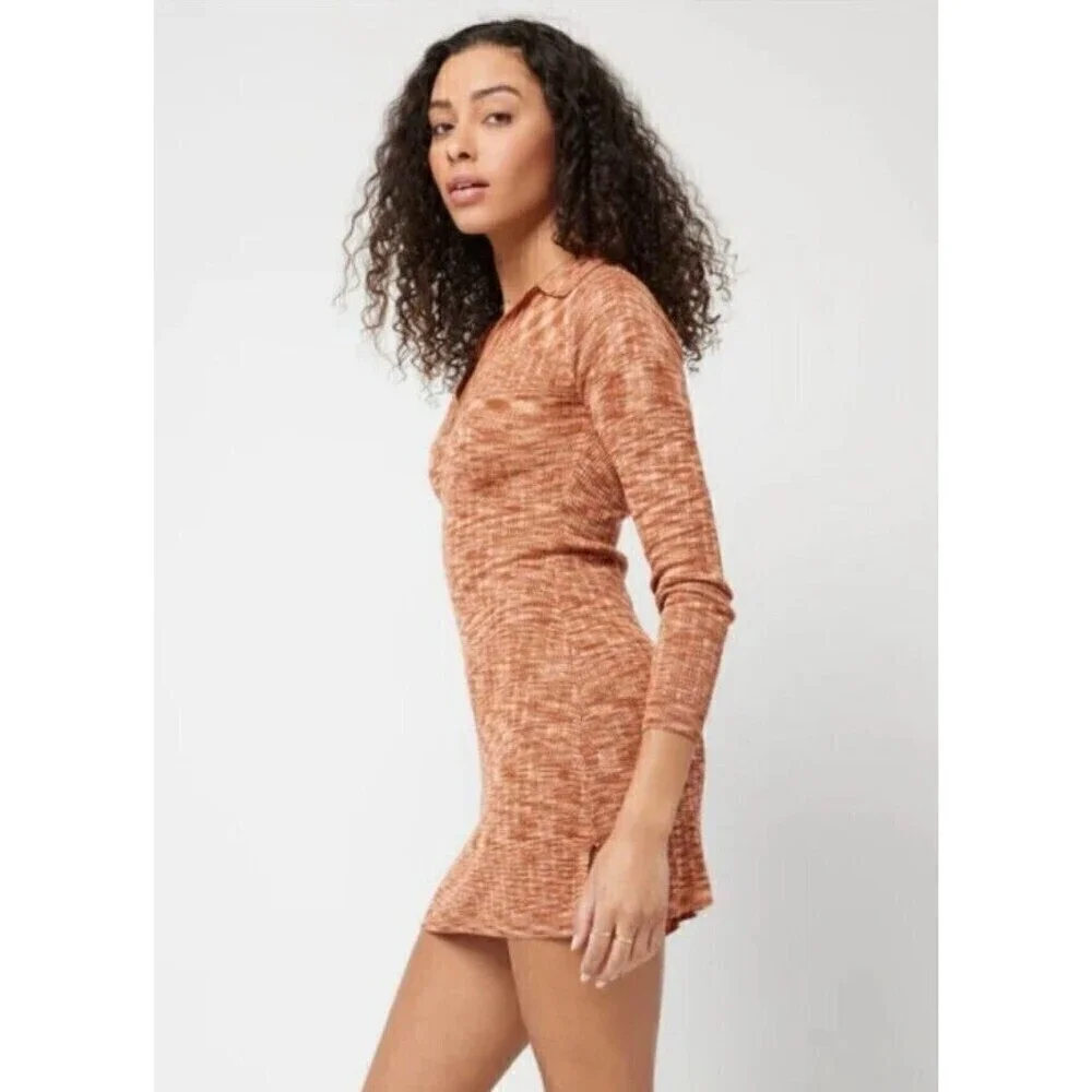 LSpace Aria Long Sleeve Vneck Mini Knit Dress Sahara Small